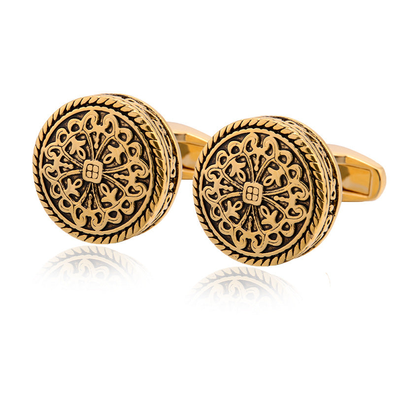 Carved Antique Silver Greek Royal Pattern Cufflinks High-end