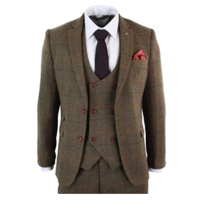 German-style Gentleman's Workplace Wedding Three-piece Brown Plaid Suit