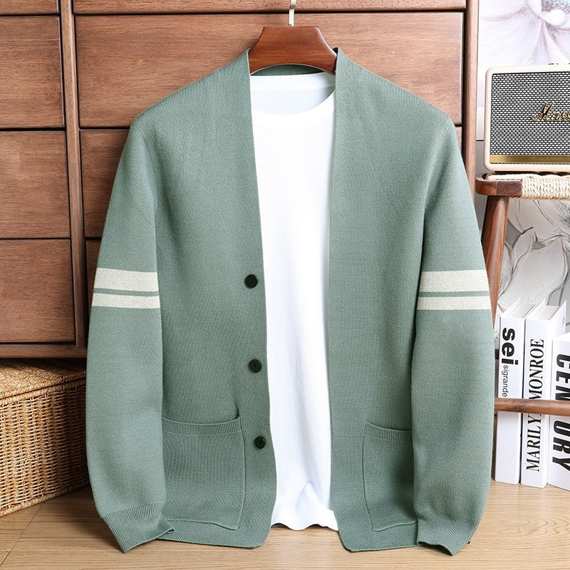 Fall Winter Men Long-sleeved Sweater Coat Thickened Blended Jacquard