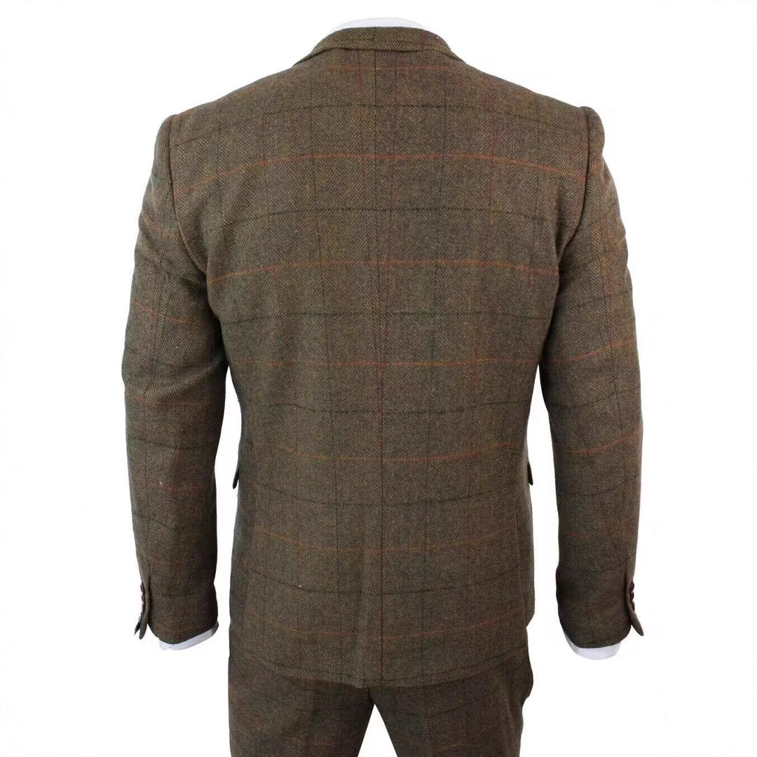 German-style Gentleman's Workplace Wedding Three-piece Brown Plaid Suit