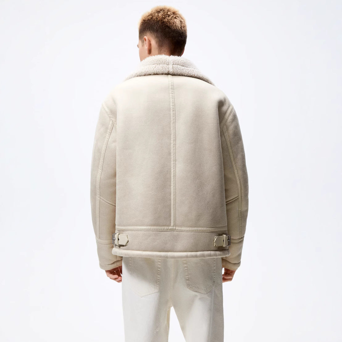 Men's Turn-Down Collar Suede Trim Double-Faced Coat 3548301