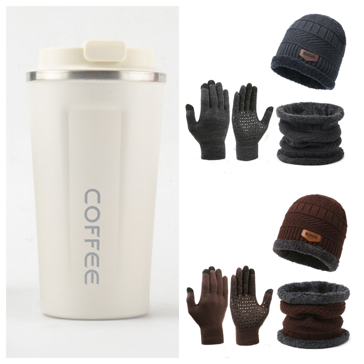 Men's Winter Scarf Gloves Three-piece Set Fleece-lined Warm Knitted Hat