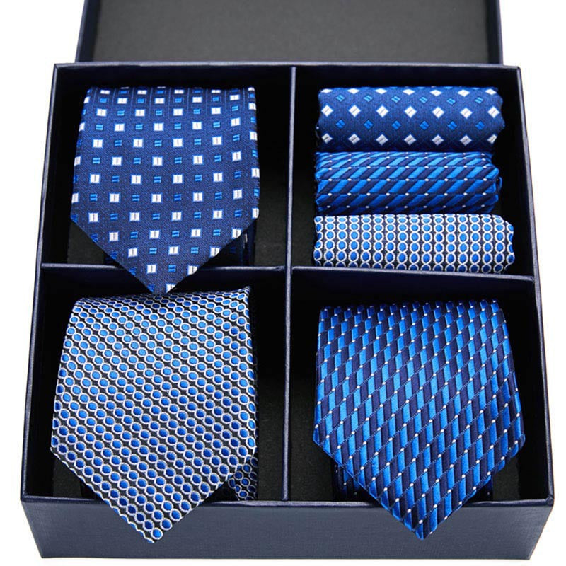 Fashion business striped tie square scarf combo set