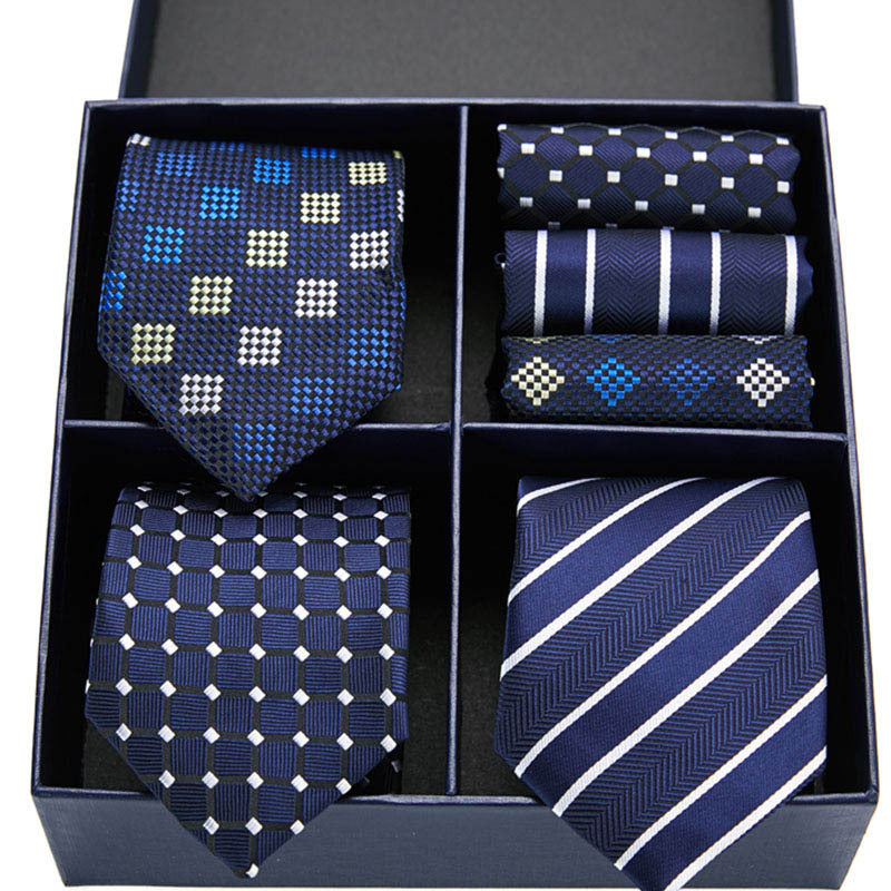 Fashion business striped tie square scarf combo set
