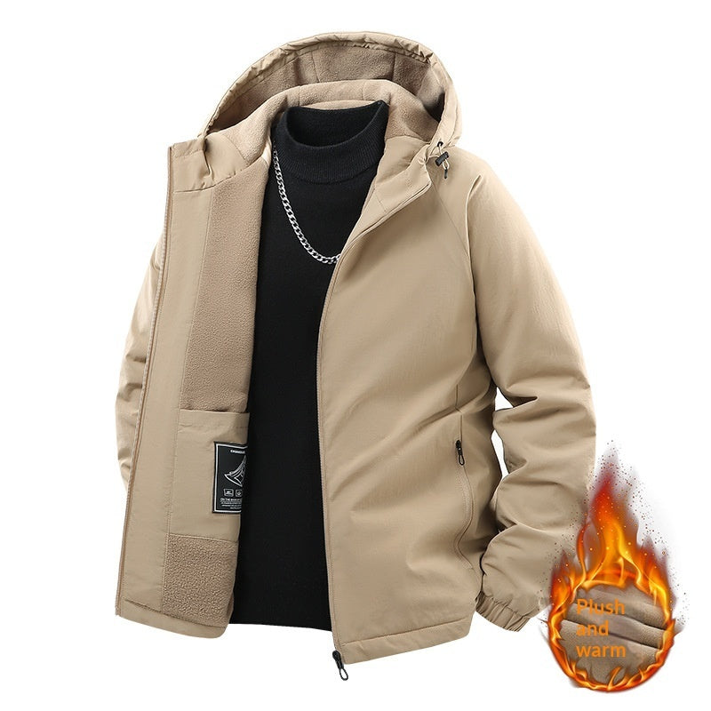 Men's Casual Fleece-lined Thick Hooded Jacket