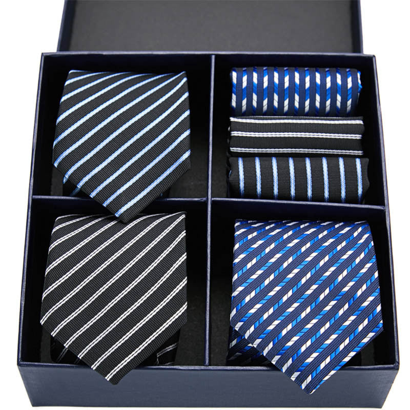Fashion business striped tie square scarf combo set