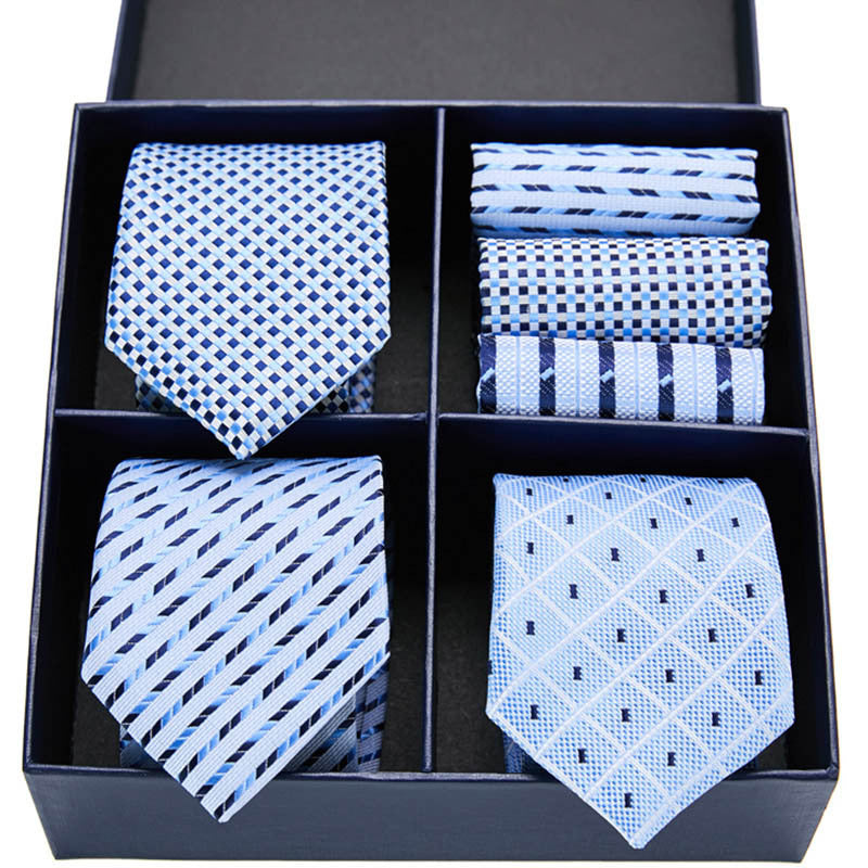 Fashion business striped tie square scarf combo set