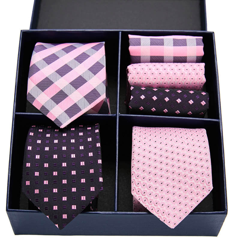 Fashion business striped tie square scarf combo set