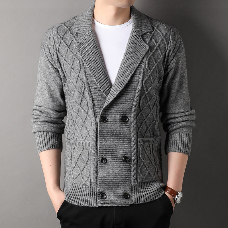 Men's Cardigan British Suit Collar Double-breasted Knitted Sweater