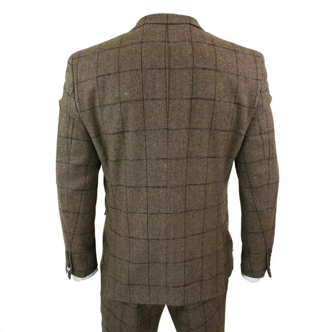 German-style Gentleman's Workplace Wedding Three-piece Brown Plaid Suit
