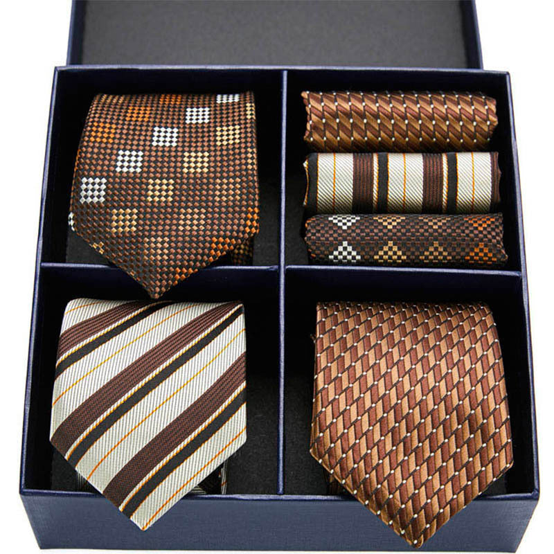 Fashion business striped tie square scarf combo set