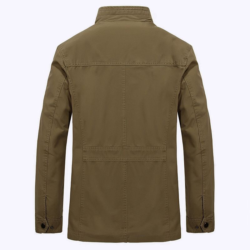 Men's Stand Collar Mid-length Multi-pocket Casual Jacket