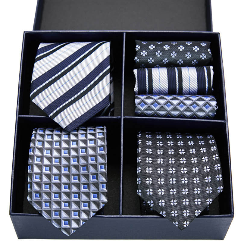 Fashion business striped tie square scarf combo set