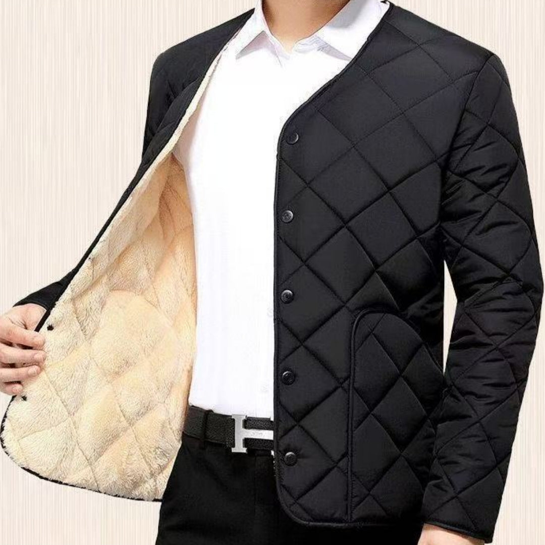 Men's Short Warm Fleece-lined Cotton Jacket