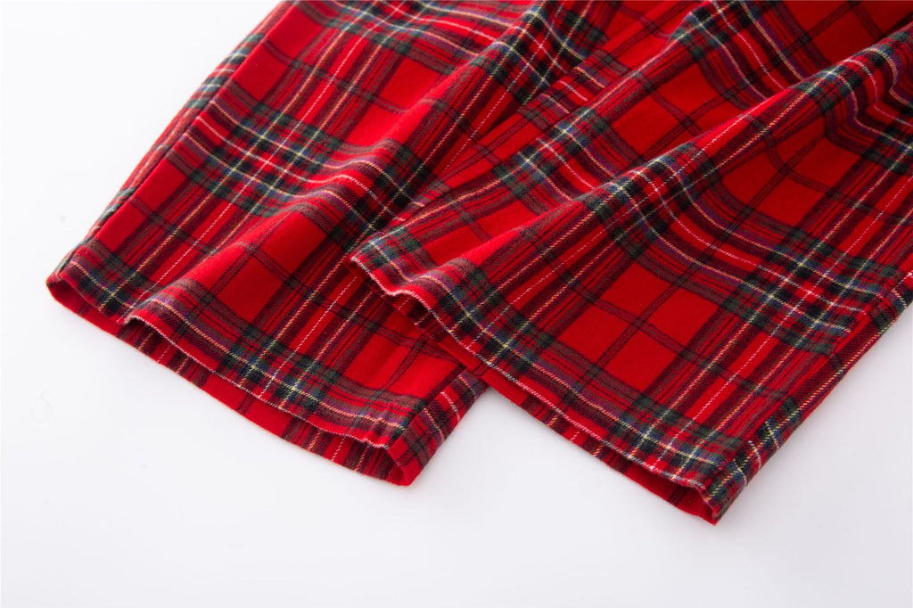 Christmas Couple Flannel Brushed Red Plaid Loose Long Sleeves Pajamas Suit