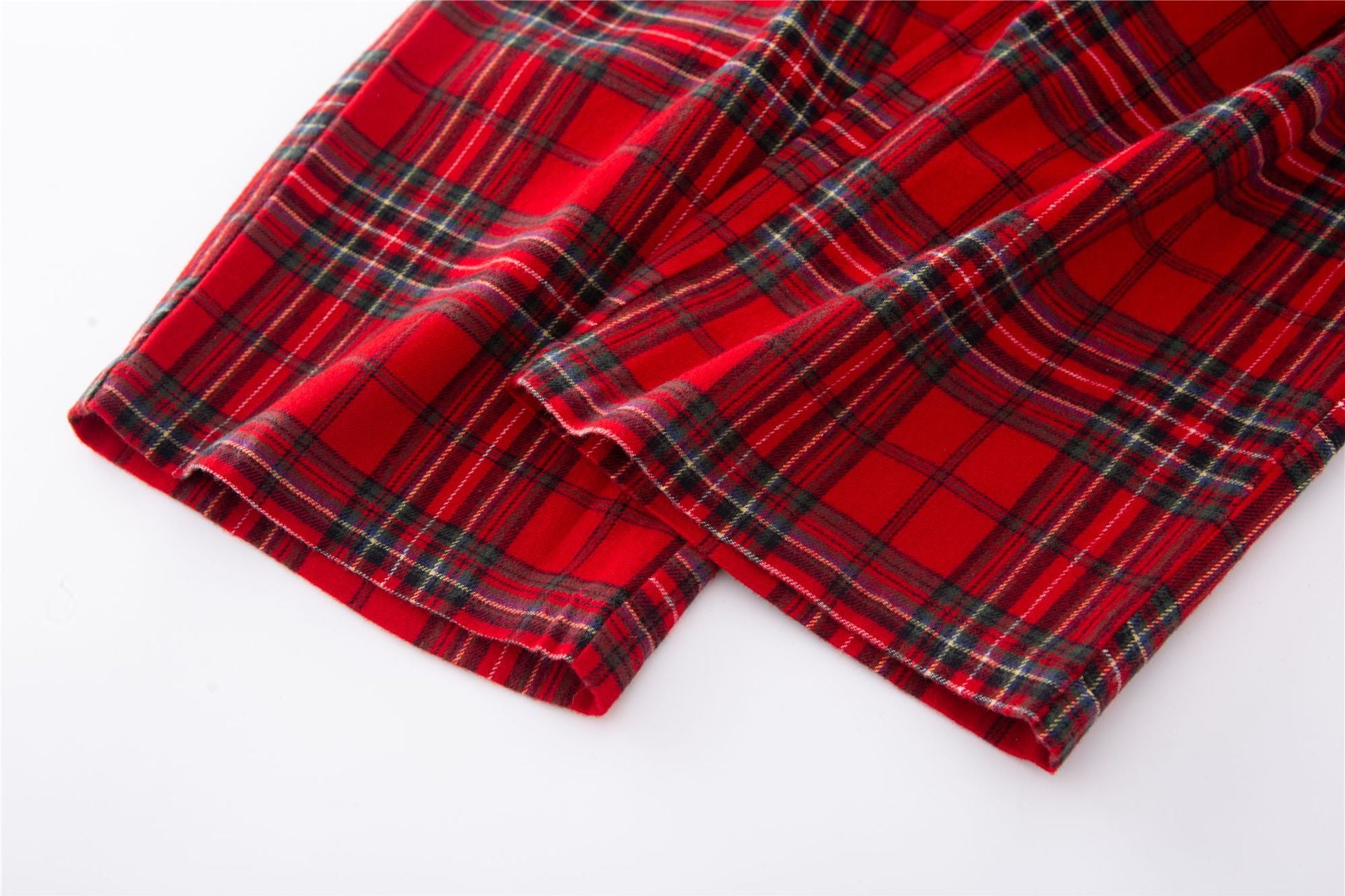 Christmas Couple Flannel Brushed Red Plaid Loose Long Sleeves Pajamas Suit