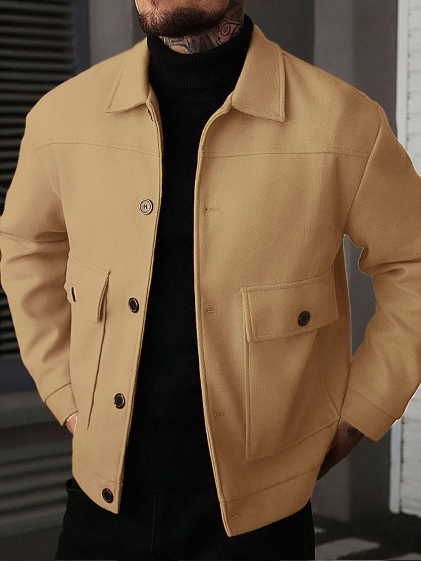 Men's Lapel Jacket Workwear Style Short Top