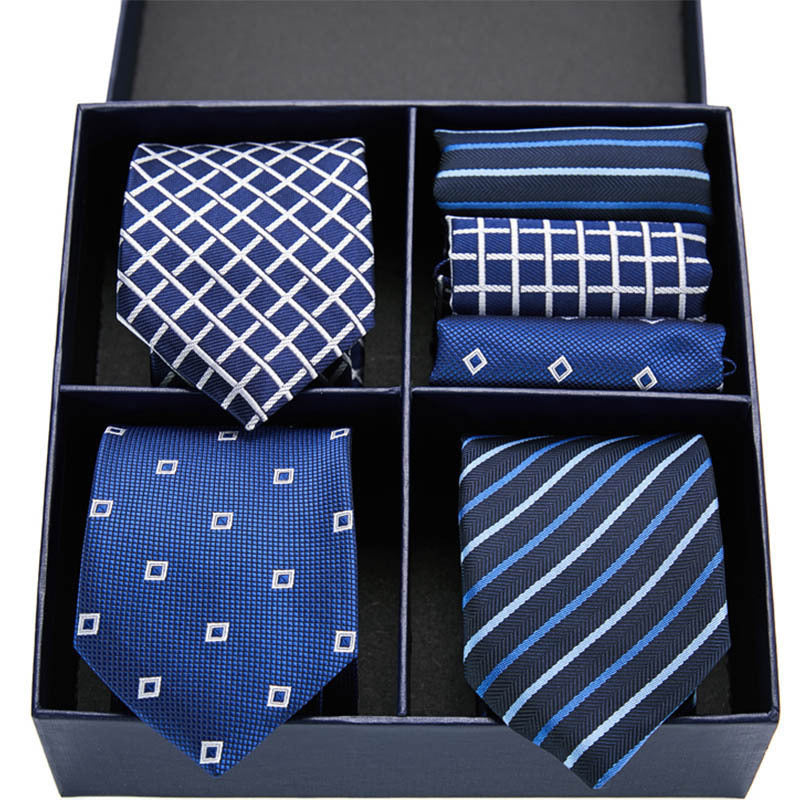 Fashion business striped tie square scarf combo set