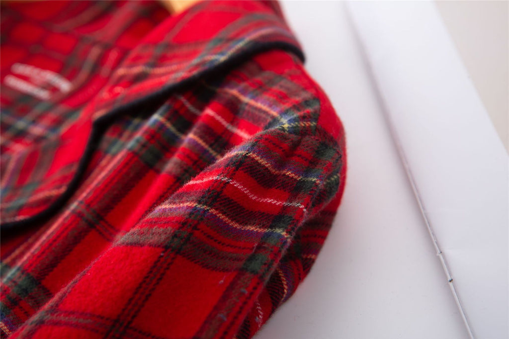 Christmas Couple Flannel Brushed Red Plaid Loose Long Sleeves Pajamas Suit