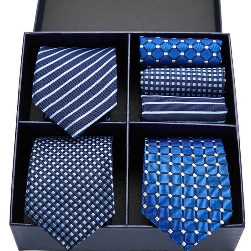 Fashion business striped tie square scarf combo set