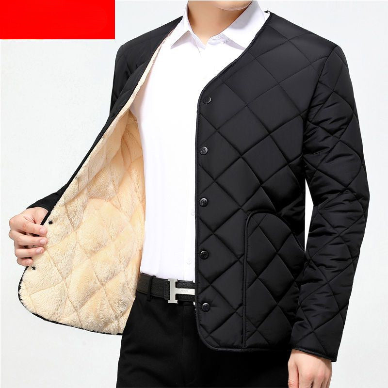 Men's Short Warm Fleece-lined Cotton Jacket
