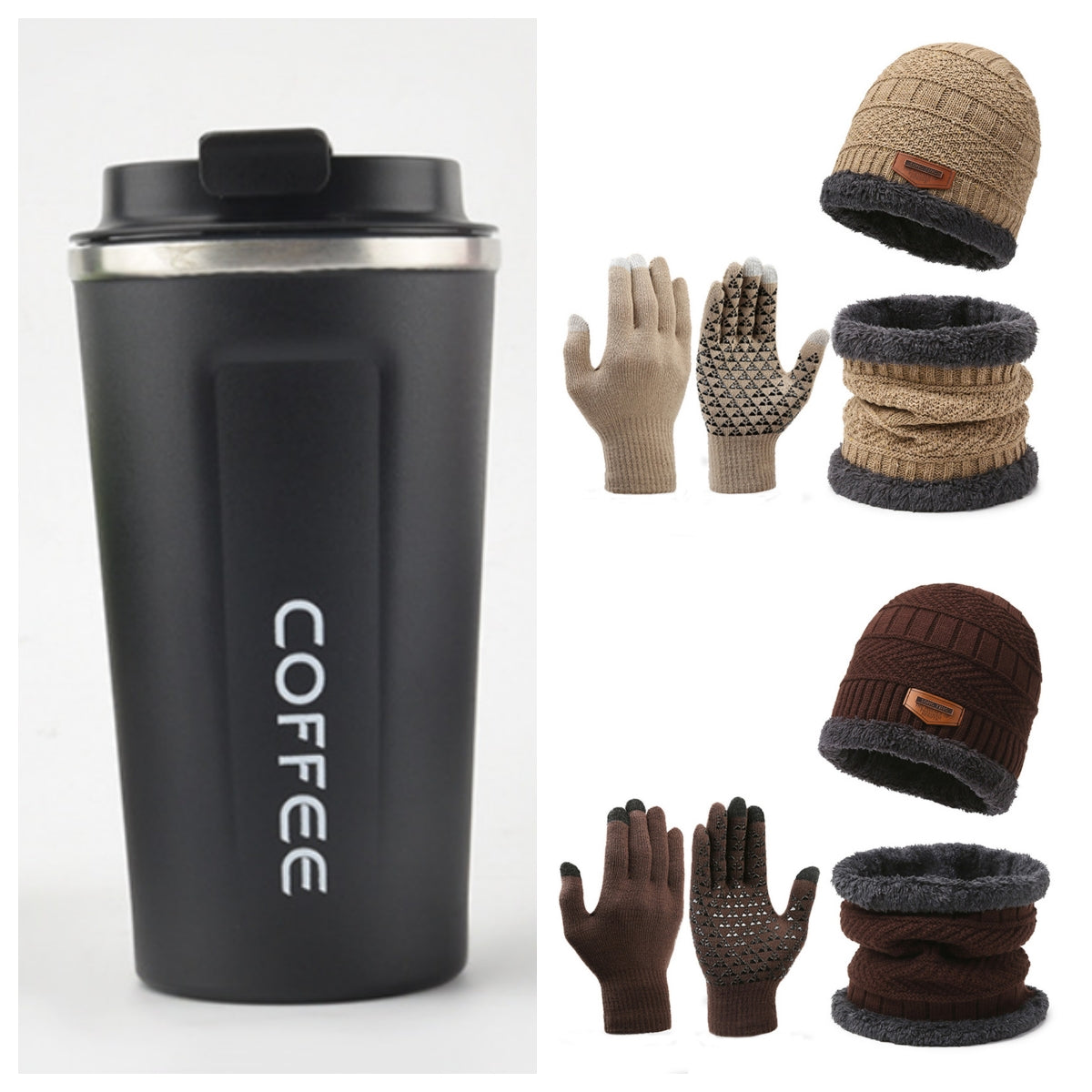 Men's Winter Scarf Gloves Three-piece Set Fleece-lined Warm Knitted Hat