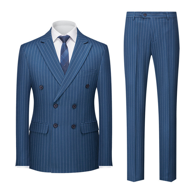 Men's Striped Suit Double-row Two-button Trousers Suit