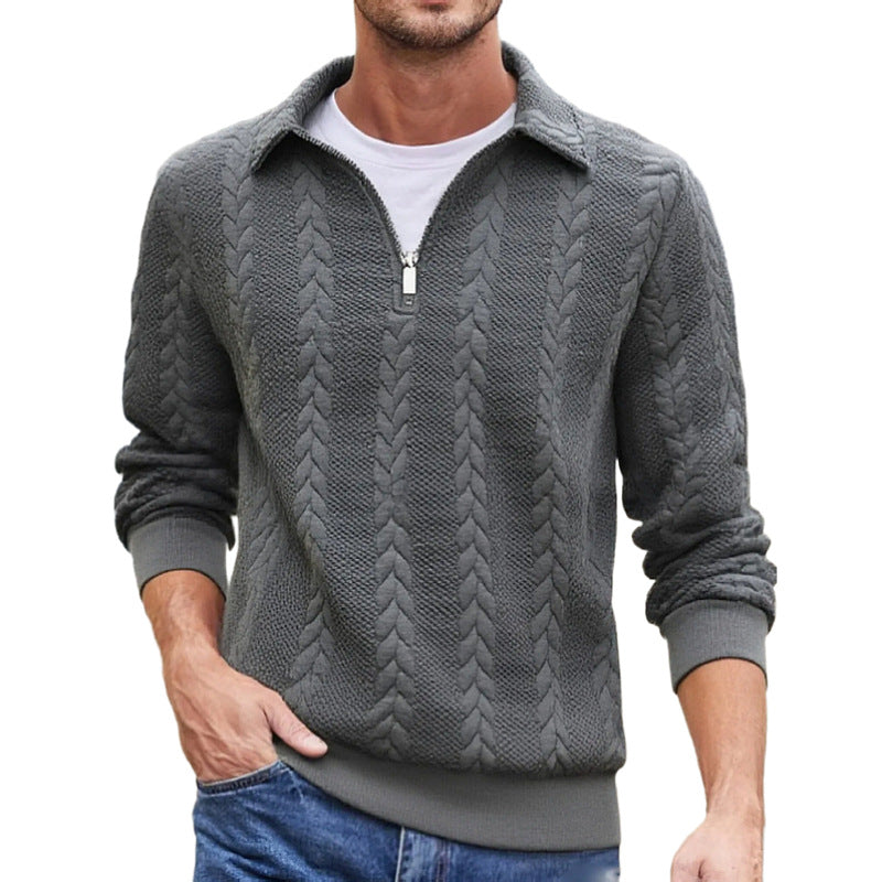 Men's Fashion Jacquard Lapel Long Sleeve Sweater