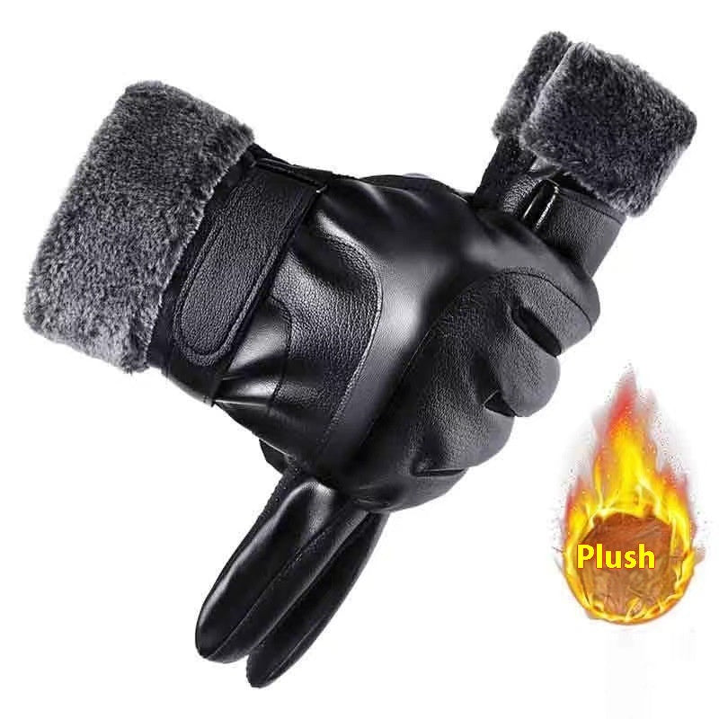 Winter Men's Fleece-lined Thick Windproof Gloves