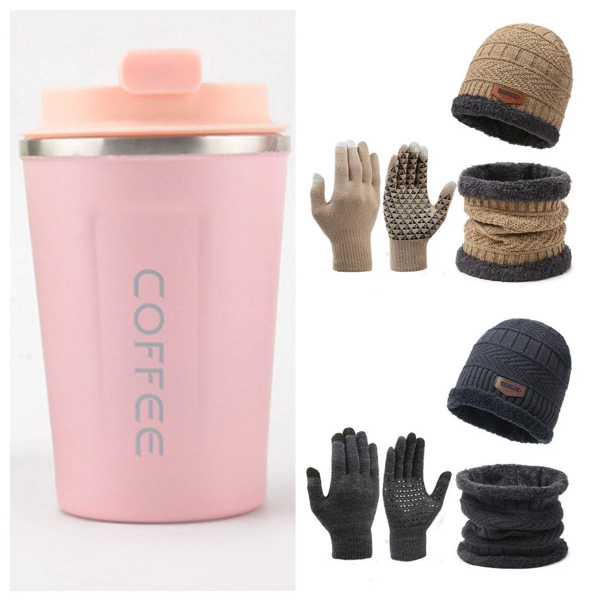 Men's Winter Scarf Gloves Three-piece Set Fleece-lined Warm Knitted Hat