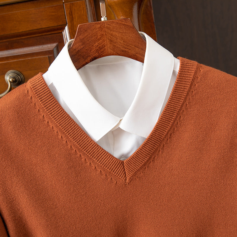 Knitted Sweater V-neck Men's Pullover Base Shirt