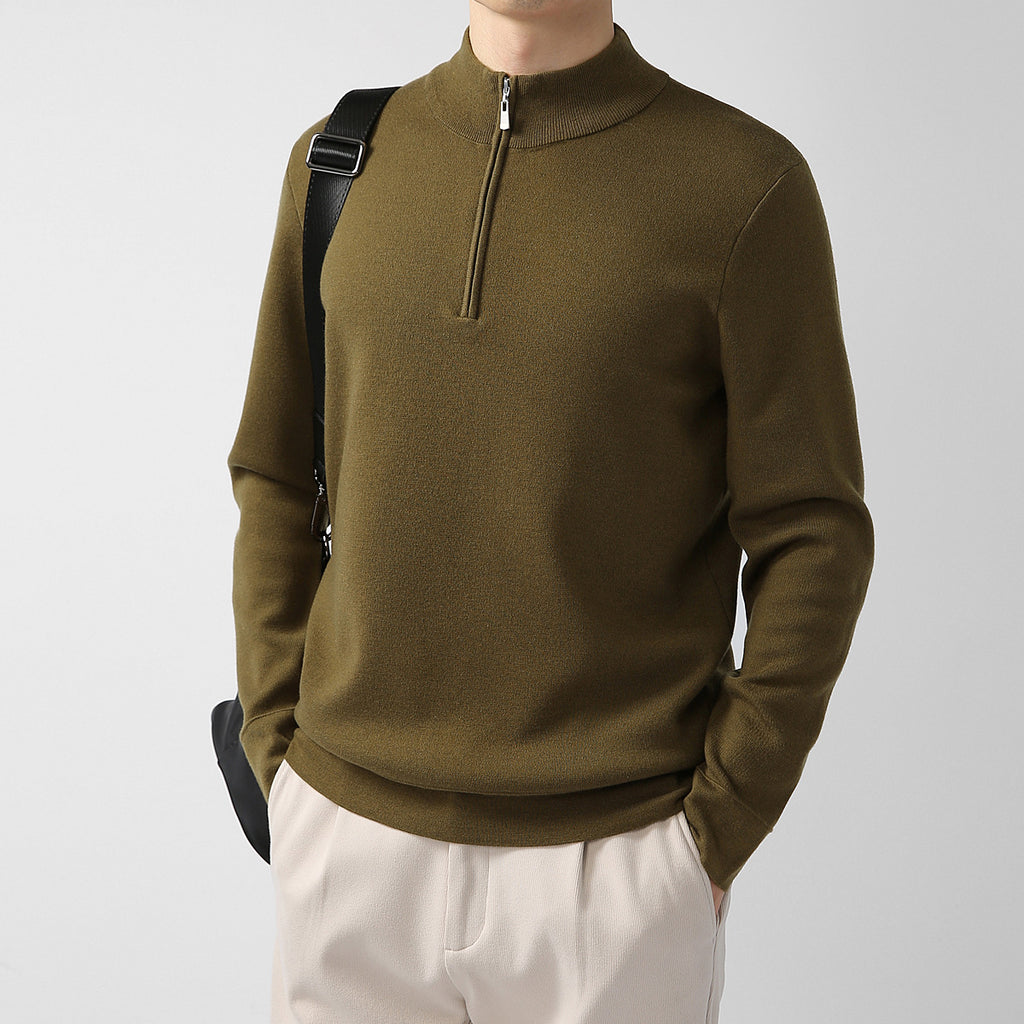 Men's Sweater Light Mature Simple Zip Stand Collar Machine Washable Merino Wool Knitwear