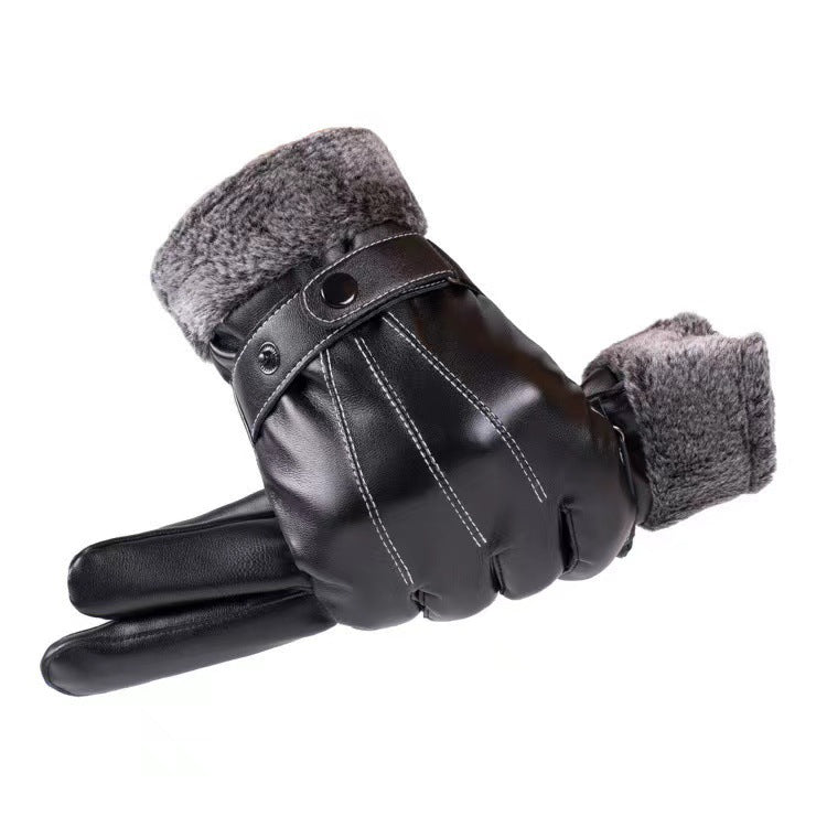 Winter Men's Fleece-lined Thick Windproof Gloves