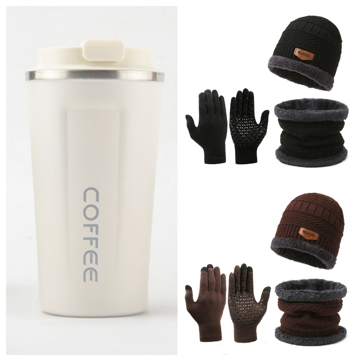 Men's Winter Scarf Gloves Three-piece Set Fleece-lined Warm Knitted Hat