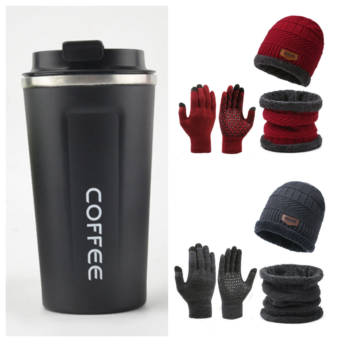 Men's Winter Scarf Gloves Three-piece Set Fleece-lined Warm Knitted Hat