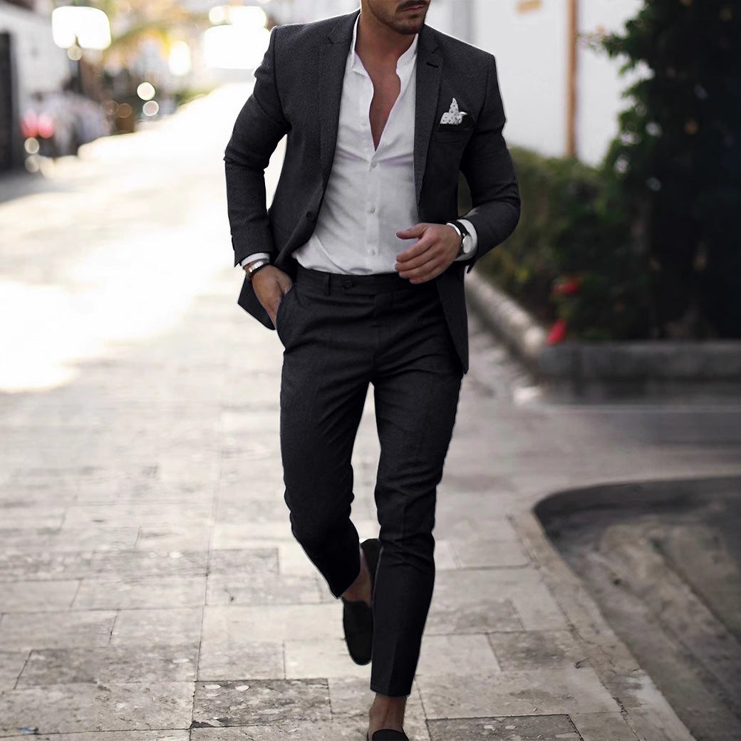 Men Leisure Set Digital Printing Two Button Suit Top Two-piece Pants