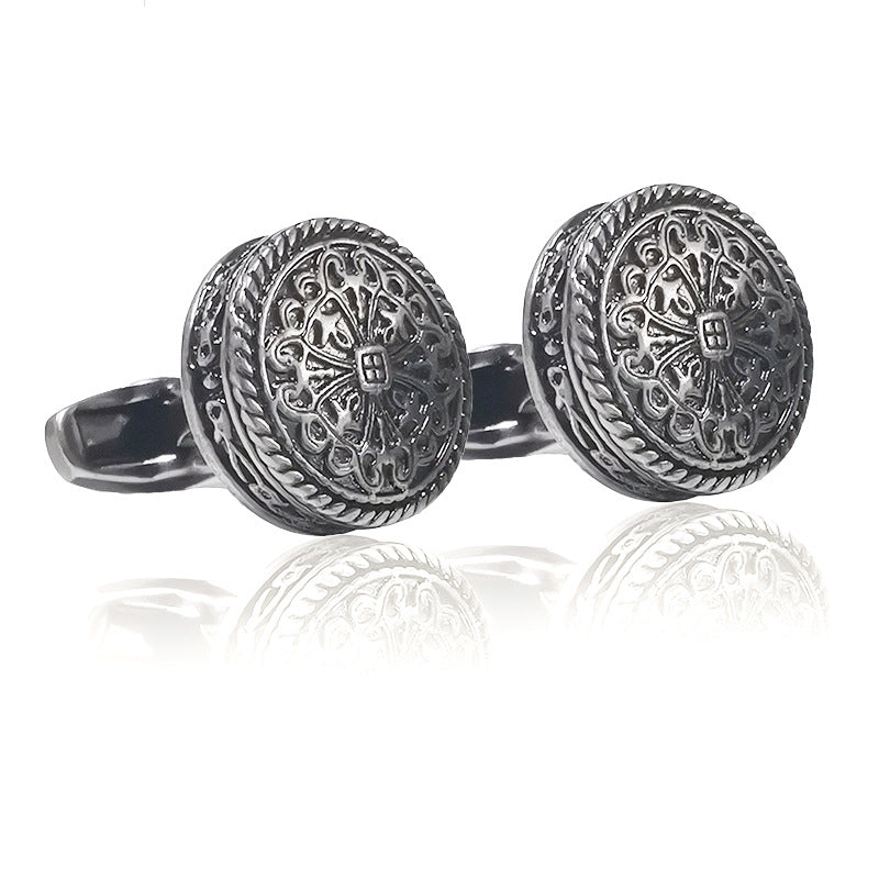 Carved Antique Silver Greek Royal Pattern Cufflinks High-end