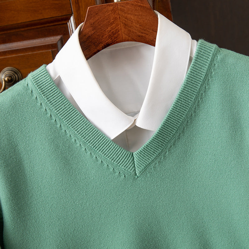Knitted Sweater V-neck Men's Pullover Base Shirt